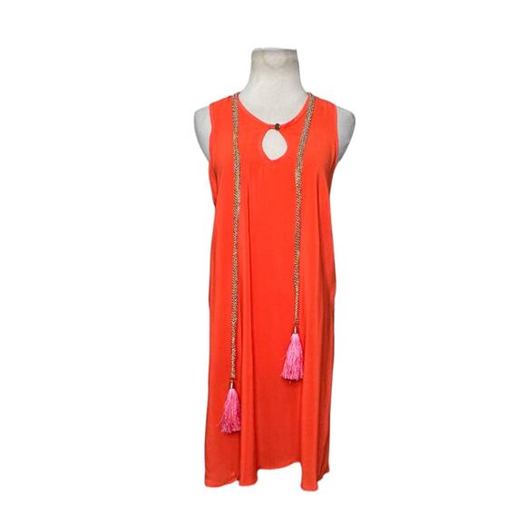 Ella Luna orange silk Lira sleeveless chained tassel detail mini dress size M - Picture 14 of 14